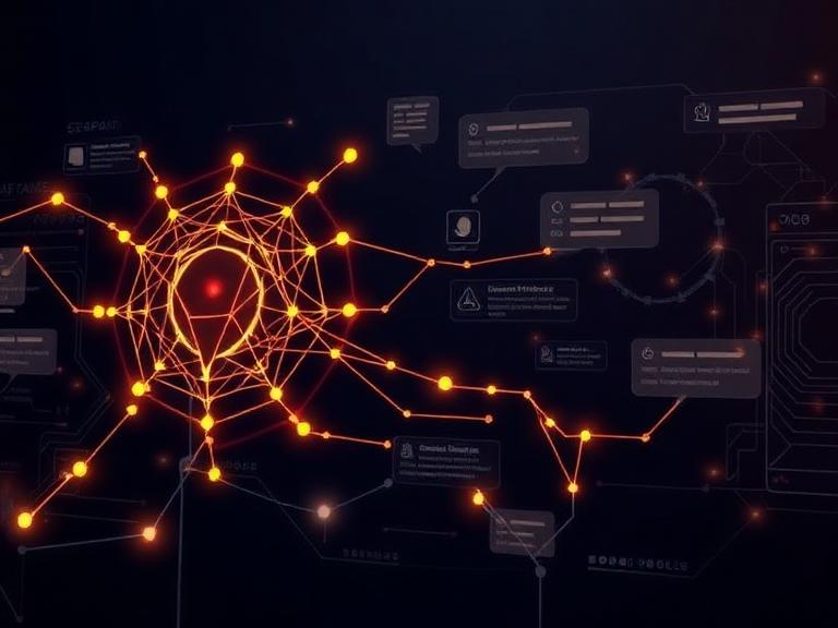 Glowing AI neural network with chat interface
