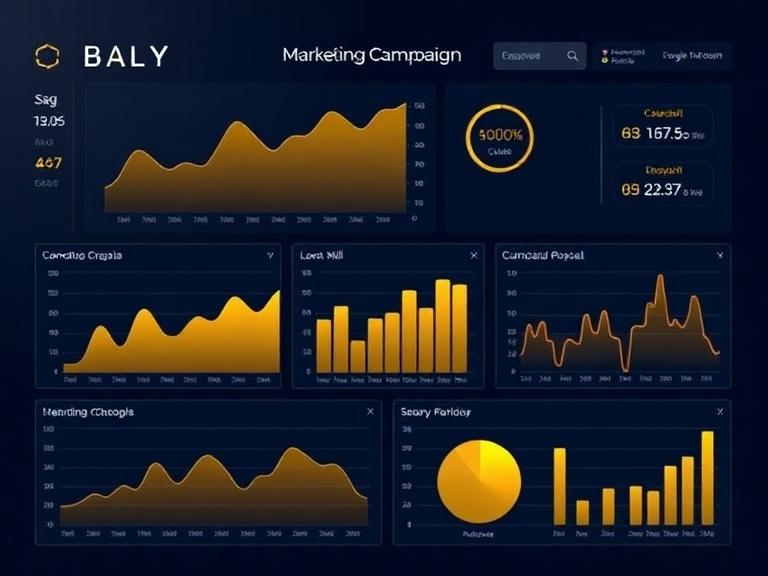 Marketing campaign analytics dashboard in gold