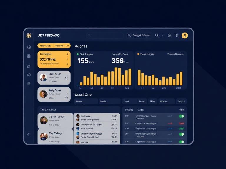 Mobile CRM dashboard with KPIs and customers
