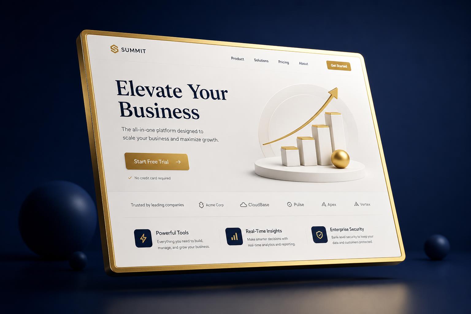 High-converting landing page interface with gold accents