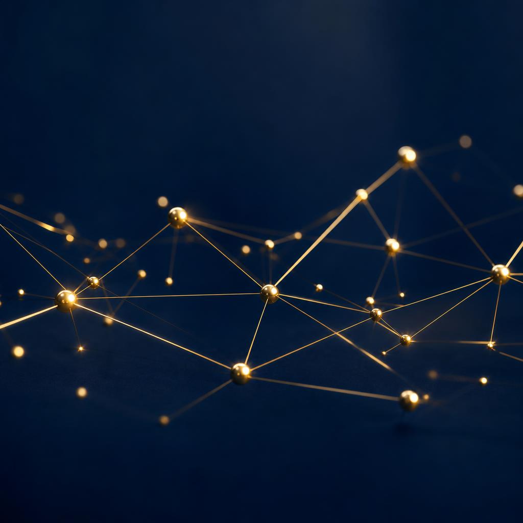 Constellation of gold nodes connected by thin gold lines
